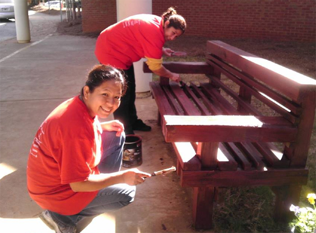 Painting a bench in Region 3