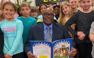 Madison Mayor Fred Perriman reads to third graders at Morgan County Elementary School, October 2022.