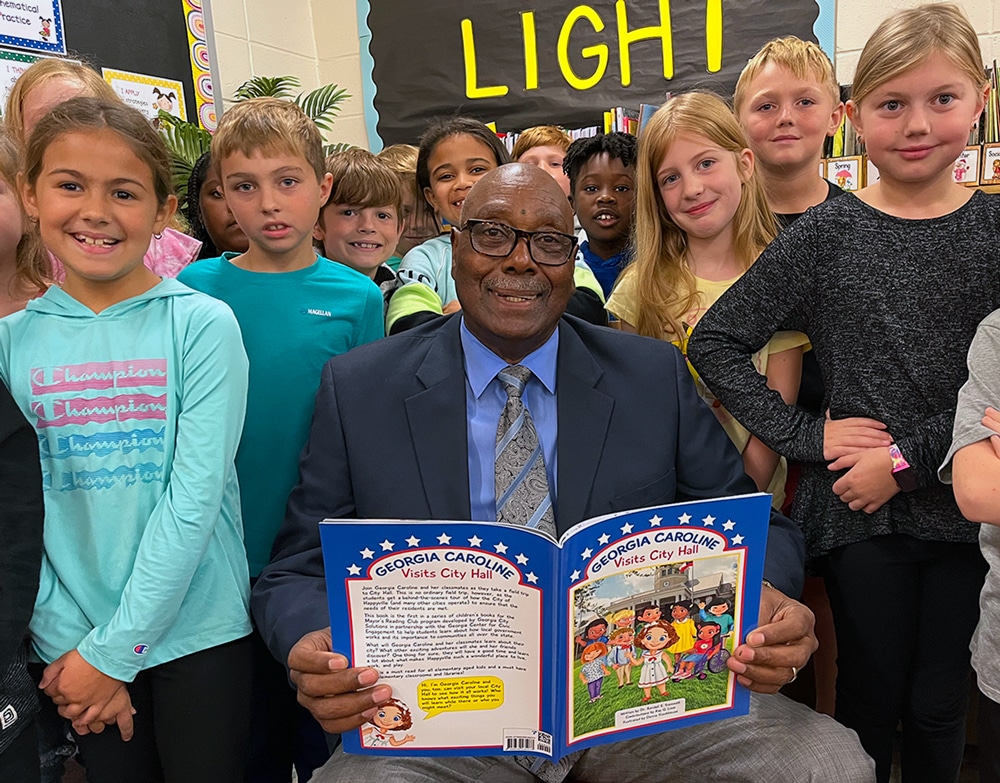 Madison Mayor Fred Perriman reads to third graders at Morgan County Elementary School, October 2022.