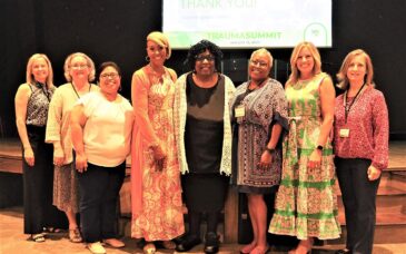 From left are Amy Mobley, program manager for the Child Welfare Training Collaborative for the School of Social Work at Georgia State University; Sherry Witherington from Georgia Family Connection Partnership; Adrienne Marshall, CEO of The Living Well Agency; Dr. Veirdre Jackson, CEO/founder of Living Strong Consulting; Dawn Oparah, executive director for Fayette FACTOR; Bridget Washington-Collier, Central West Region early education community partnership coordinator for DECAL; Jill Taylor, community partnerships and projects manager of Bright from the Start-DECAL; and Dr. Julie Turner, CEO/founder of JAT Educational Consultants.